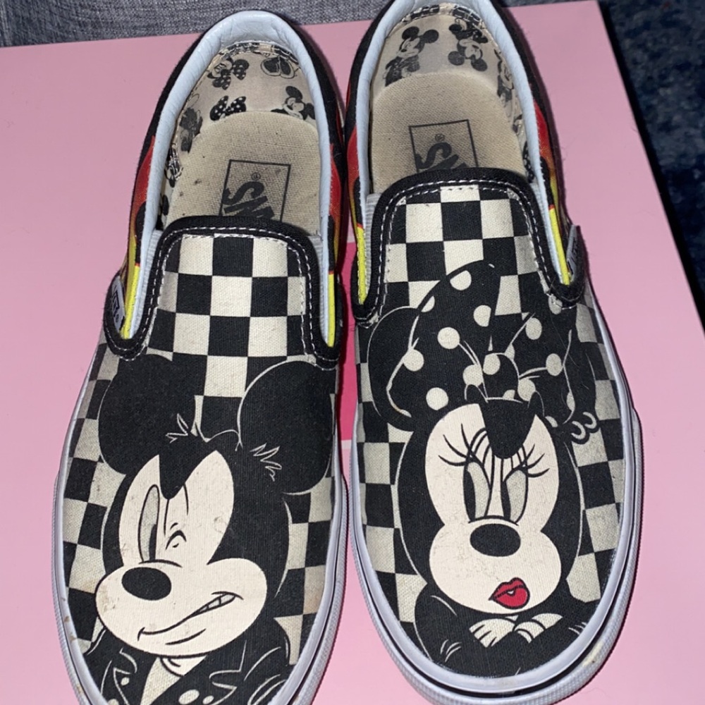 Disney checkered slip on vans